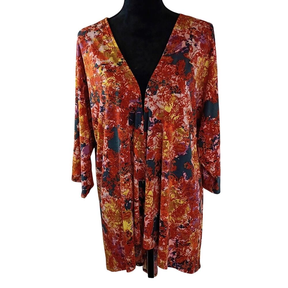 LuLaRoe Women's Kimono ONE SIZE Polyester Spandex Lightweight Abstract Floral - Picture 2 of 5